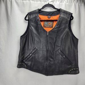 First Classics Classic Leather Gear Womens Black Studded Biker Vest XXL